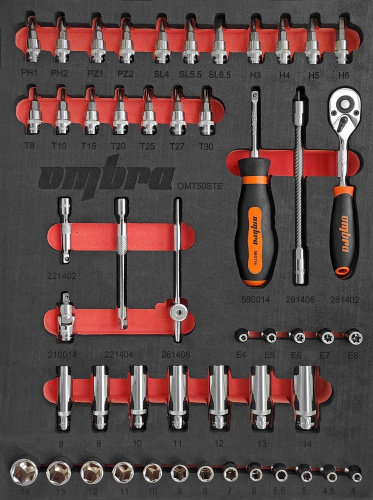 OMT50STE Набор головок торцевых 1/4" DR 4-14 мм, внешний TORX® Е4-Е8 с аксессуарами в EVA ложементе